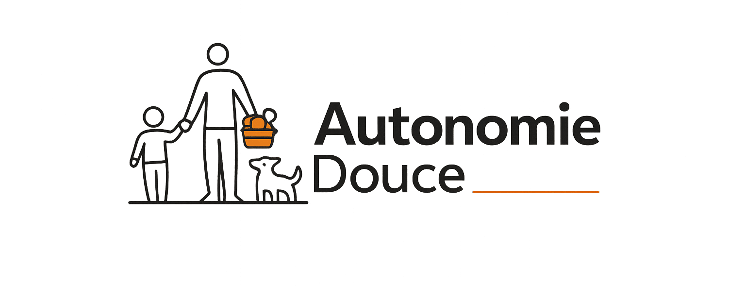 Autonomie douce, famille et chien en harmonie le père tient son enfant par la main